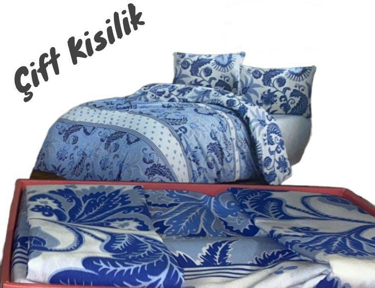 Soley Bettwäsche blaues Muster Deckenbezug + 2 Kissenbezüge